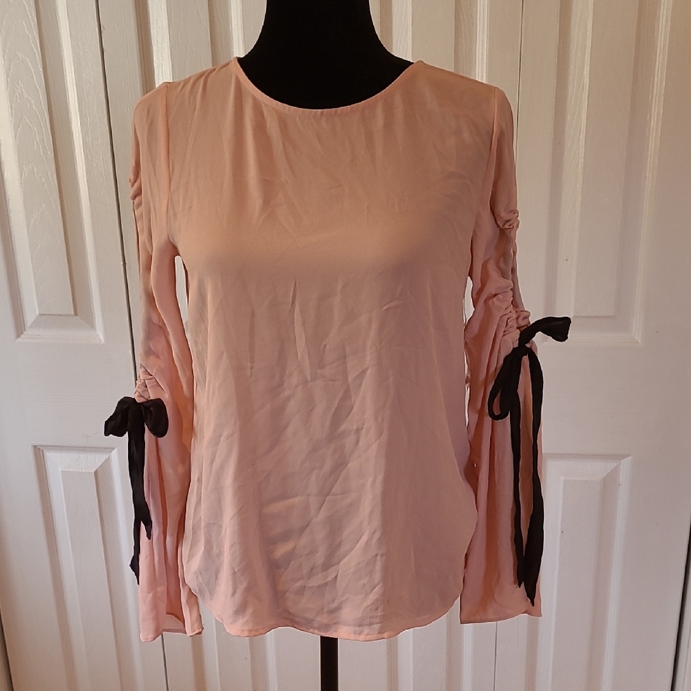 a.n.a Pink Blouse with Black Bow Details